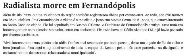 Luto: Márcio Costa marcou época na &quot;Era de Ouro&quot; do rádio FM em Fernandópolis