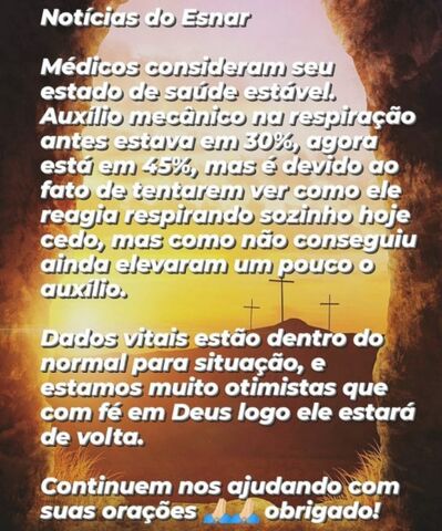 Covid-19: atualização sobre o estado de saúde de Esnar Barbosa