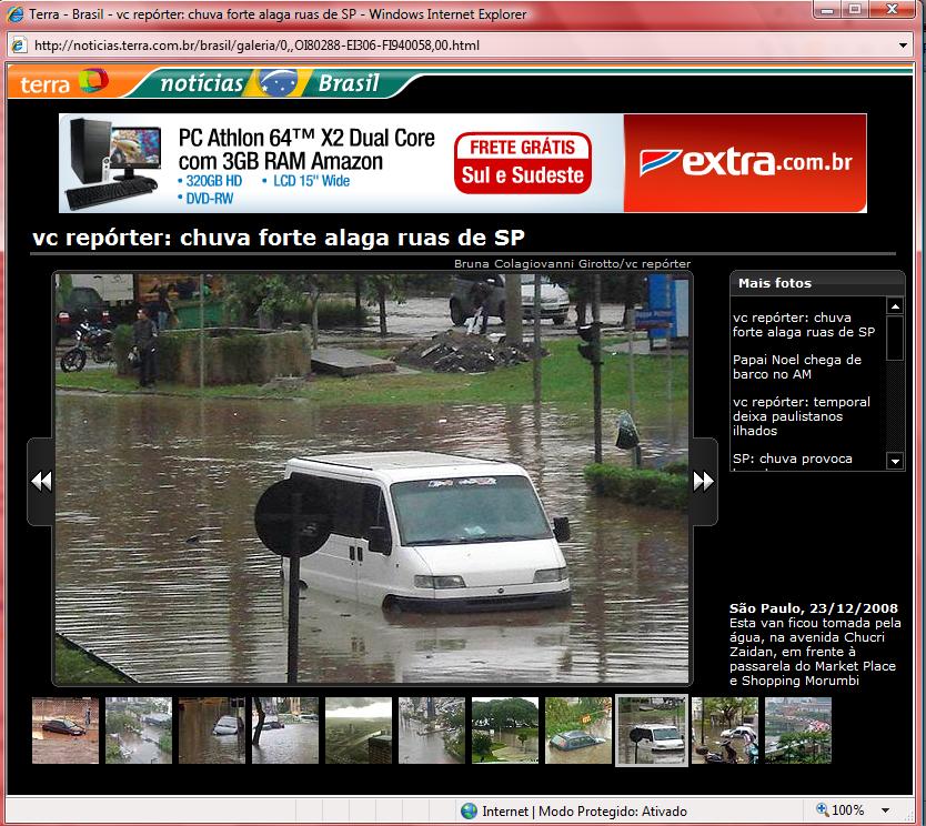 Portal Terra publica na seção Vc Repórter foto da jornalista Bruna Girotto sobre a enchente de SP