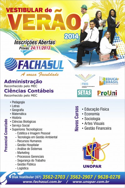 Vestibular da Fachasul acontecerá em novembro em Chapadão do Sul