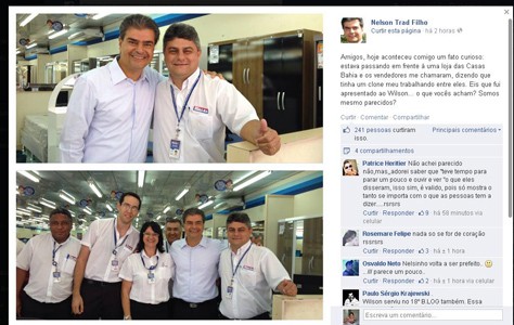 Ex-prefeito posa ao lado de falso sósia no comércio e posta no Facebook