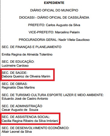 No Diário Oficial, constam os nomes das antigas secretárias de Saúde e de Assistência Social  (Foto: Diário Oficial de 14/03/2014)
