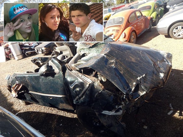 No detalhe, da esquerda para a direita, Joyce, Débora e João, que morreram no acidente em Andradas (Foto: Jornal Andradas Hoje Regional)