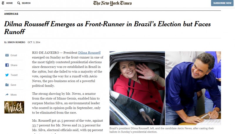 New York Times dá destaque ao "runoff" - segundo turno - no Brasil  