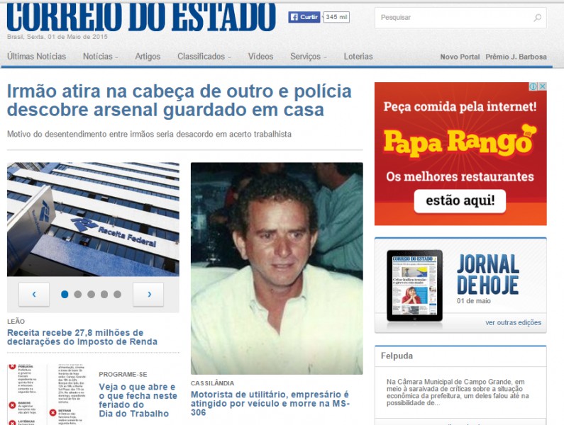 Foto de Foguinho está na capa do site Correio do Estado