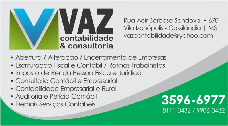 Vaz Contabilidade e Consultoria presta diversos serviços em Cassilândia