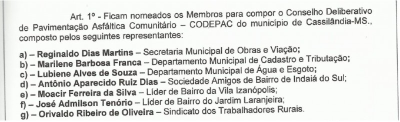 Confira os nomes das pessoas indicadas para compor o CODEPAC no município