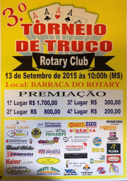 Neste domingo, Rotary Club promove o 3º Torneio de Truco