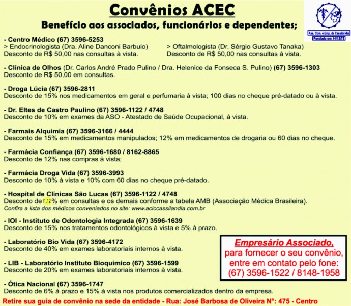 ACEC tem convênios que beneficiam associados, funcionários e dependentes