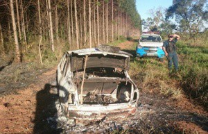 Corpos foram encontrados carbonizados em carro com placas de Ribeirão Preto. (Foto: Perfil News)