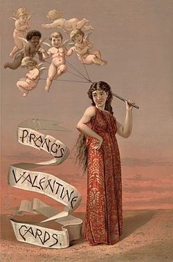 Cartão comemorativo do Dia de São Valentim, publicado em 1883 nos Estados Unidos.