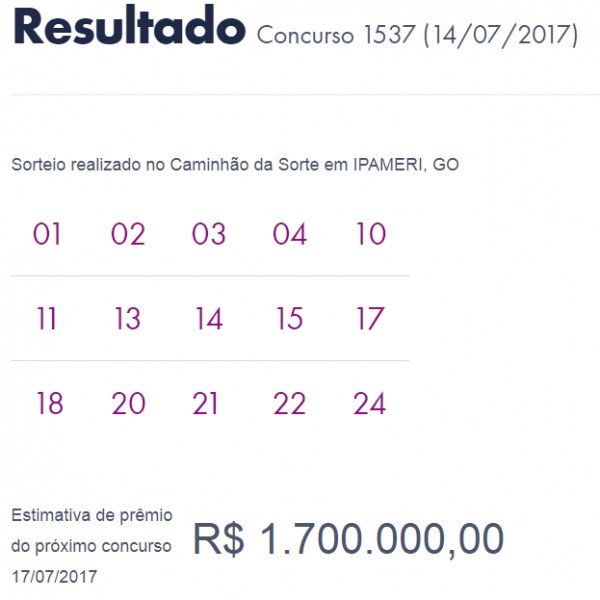 1 aposta de Assis Brasil/AC faturou R$ 1.624.314,63