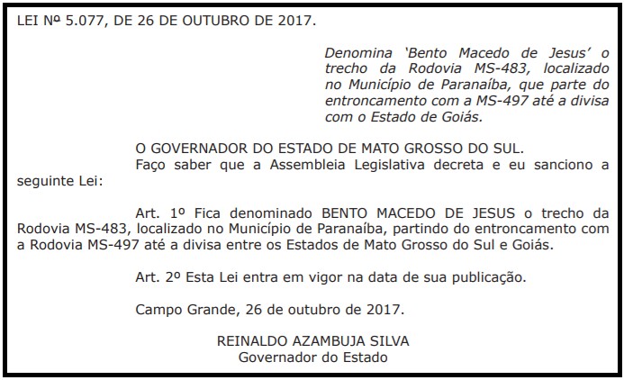 Governador dá nome a rodovia MS-483 que liga Paranaíba à Goiás