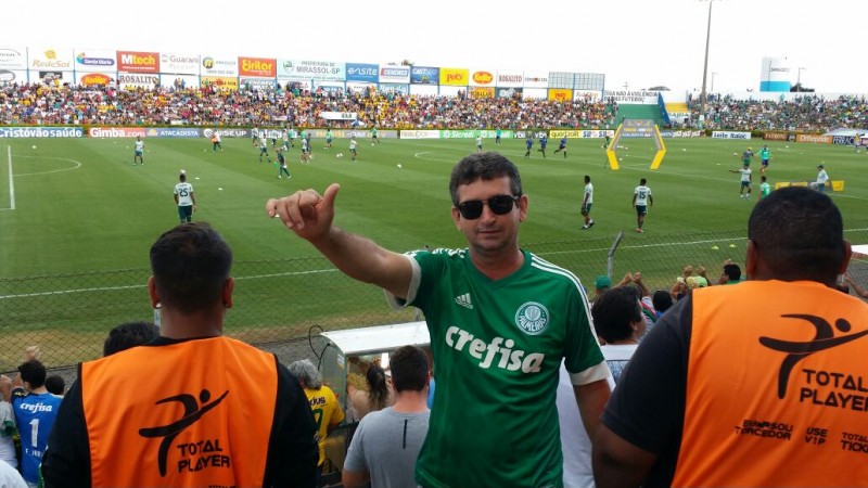 Vereador Rui Palhares m viagem para Mirassol/SP, para assistir ao jogo do Palmeiras contra a equipe da cidade pelo Paulistão 2018 (Arquivo Pessoal)