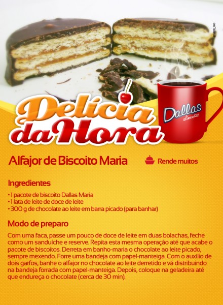 Aproveite a oferta desta tarde (27/02) para comprar Biscoito Maria, da marca Dallas, de 400g, e fazer esse delicioso Alfajor!