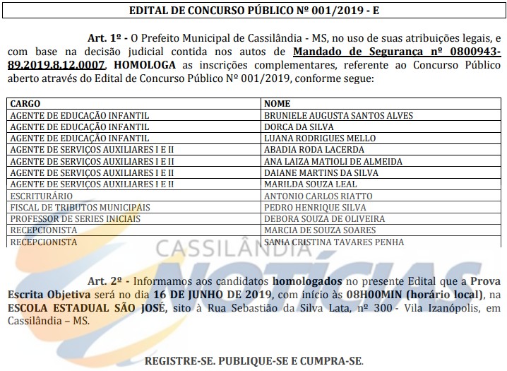 Concurso Público: Mandado de Segurança garante mais 12 candidatos; confira