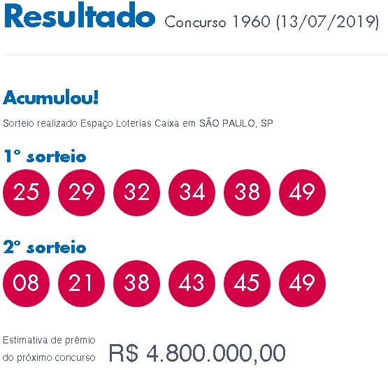 Dupla-Sena acumula em R$ 4.800.000,00