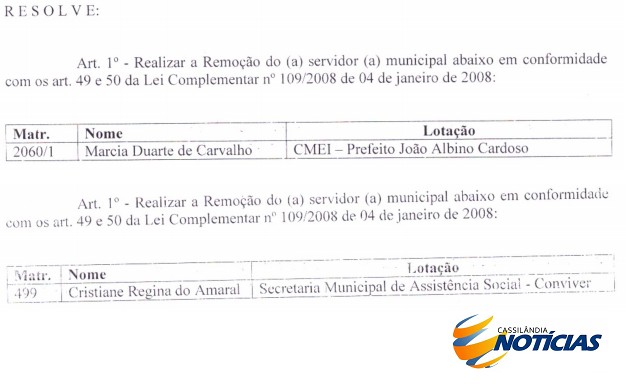 Prefeitura de Cassilândia faz remoção de servidores