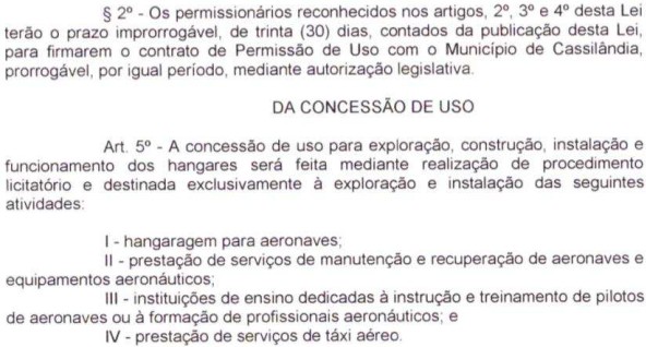 Sancionada lei de permissão, concessão e exploração do aeródromo de Cassilândia
