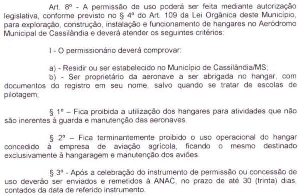 Sancionada lei de permissão, concessão e exploração do aeródromo de Cassilândia