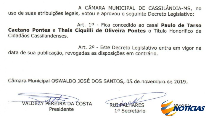 Câmara Municipal concede Título de Cidadão Cassilandense