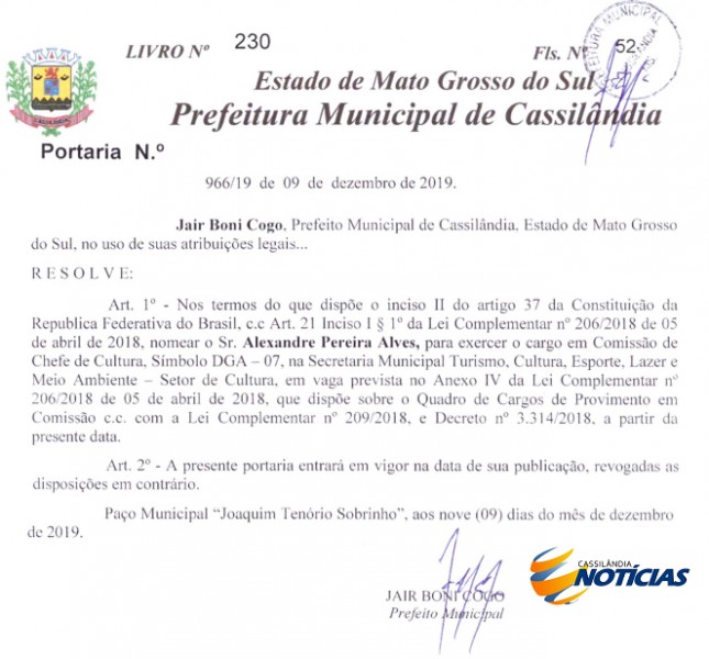 Prefeitura de Cassilândia nomeia Chefe de Cultura do município