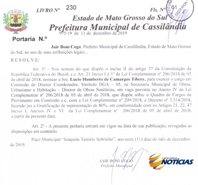 Prefeitura de Cassilândia nomeia novo Diretor de Obras Sanitárias 