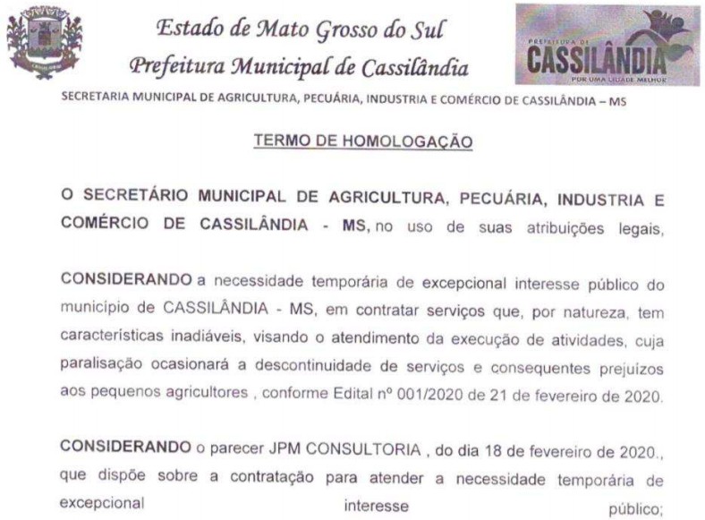 Secretaria de Agricultura de Cassilândia homologa processo seletivo tratorista