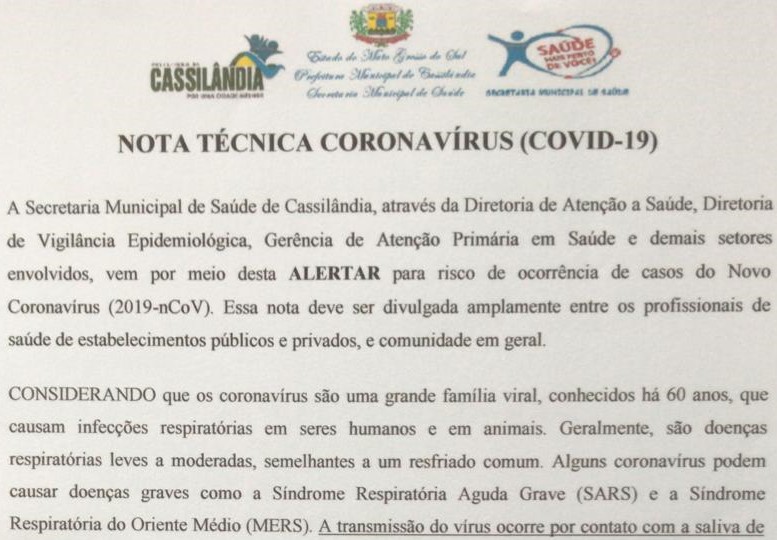 Secretaria Municipal de Saúde emite nota técnica sobre o Coronavírus; confira