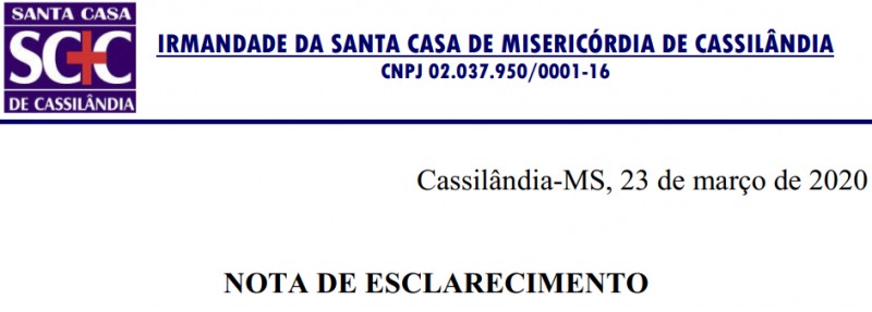 Santa Casa de Cassilândia emite nota e desmente boatos nas redes sociais