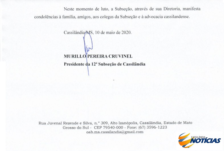 OAB emite Nota de Pesar pelo falecimento do advogado Longuinho Pereira Vilela 