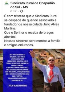 Sindicato Rural presta homenagem a Júlio Alves Martins 