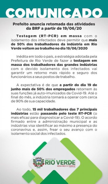 Prefeitura de Rio Verde, Goiás, emite comunicado