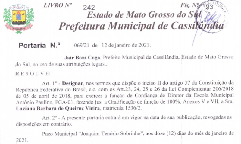Cassilândia: ex-Secretária assume direção da Escola Antônio Paulino