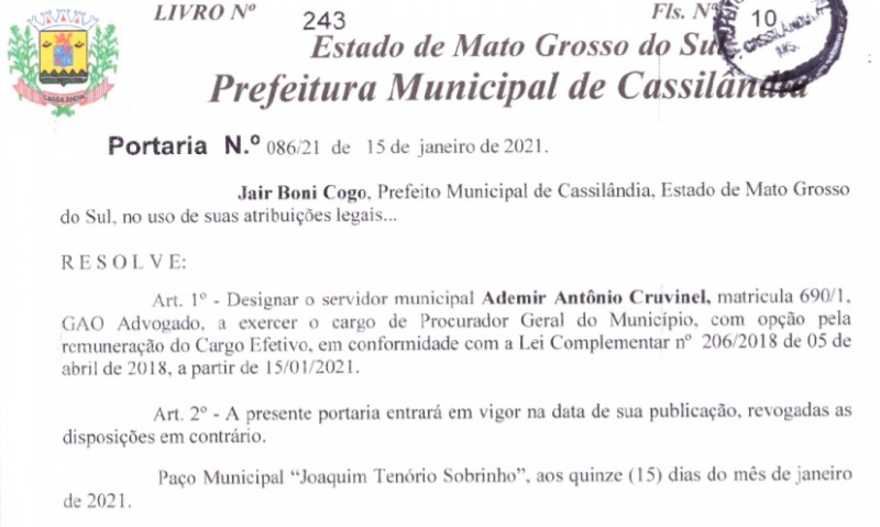 Cassilândia: nomeado novo Procurador Jurídico do Município de Cassilândia