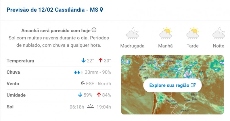 Cassilândia: previsão do tempo para hoje no município