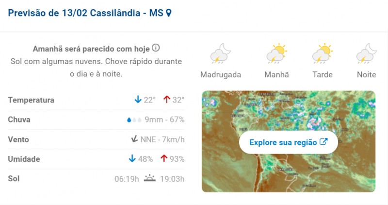 Cassilândia: previsão do tempo para hoje no município