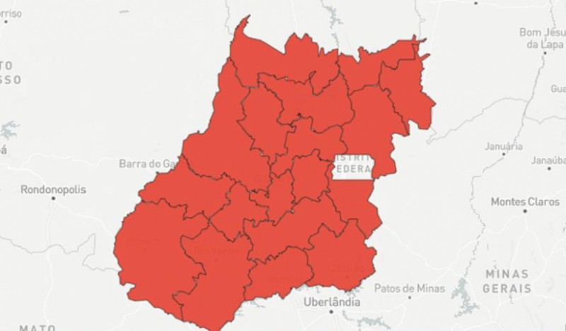 Calamidade atinge todas as regiões de Goiás, mostra mapa de calor da Covid