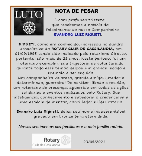 Rotary Club de Cassil&acirc;ndia emite Nota de Pesar pela morte de Evandro Rigueti