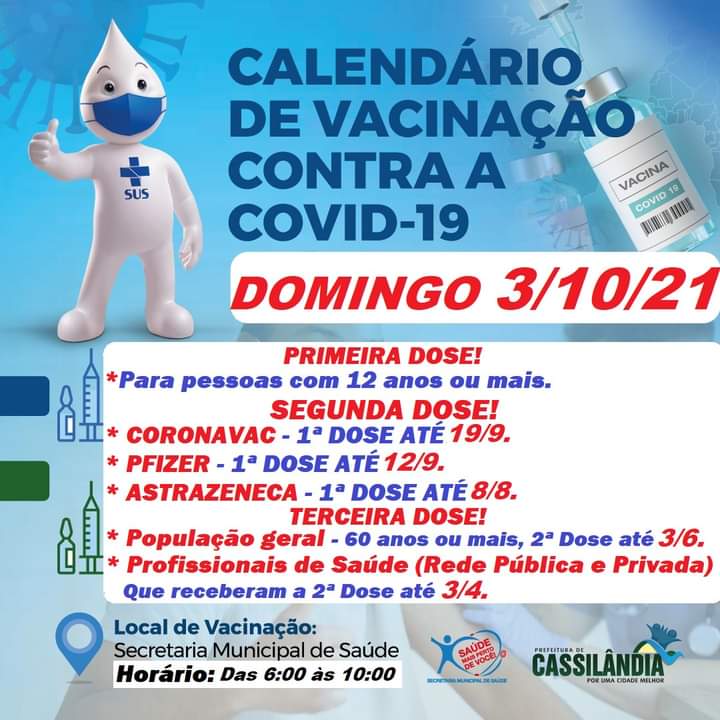 Cassil&acirc;ndia: hoje tem vacina&ccedil;&atilde;o contra a Covid-19 at&eacute; as 10h00; confira