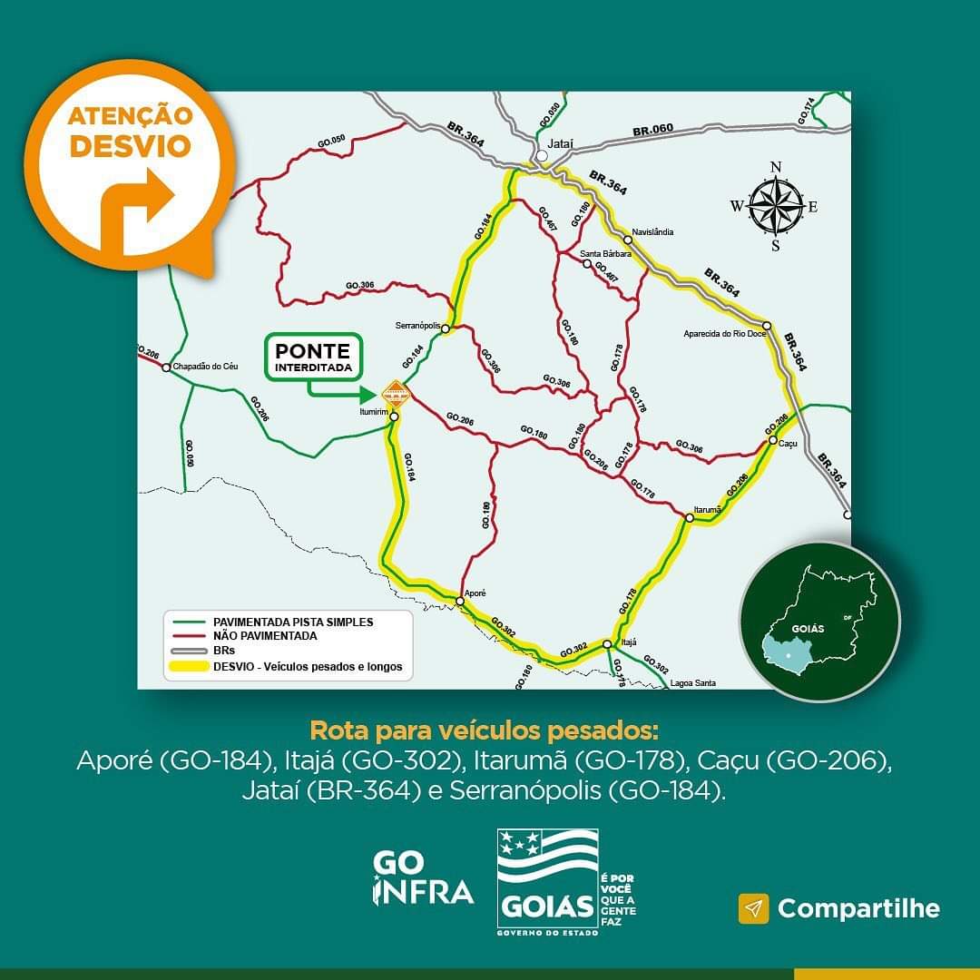 Goinfra interdita parcialmente ponte sobre Rio Corrente, na GO-184, para concluir obras no pilar central