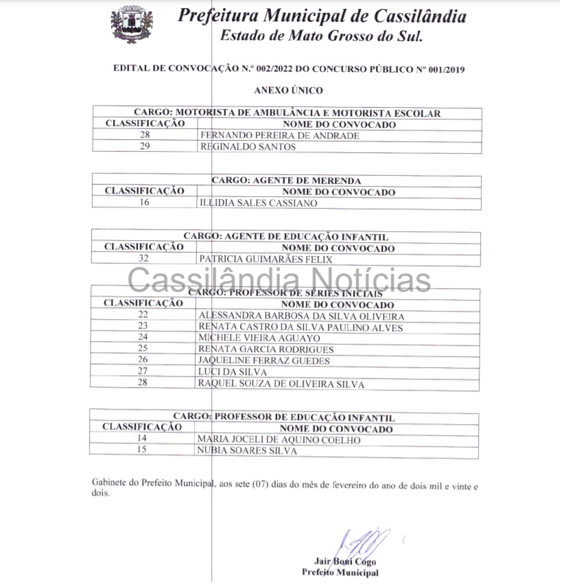 Prefeitura de Cassil&acirc;ndia convoca aprovados no concurso p&uacute;blico