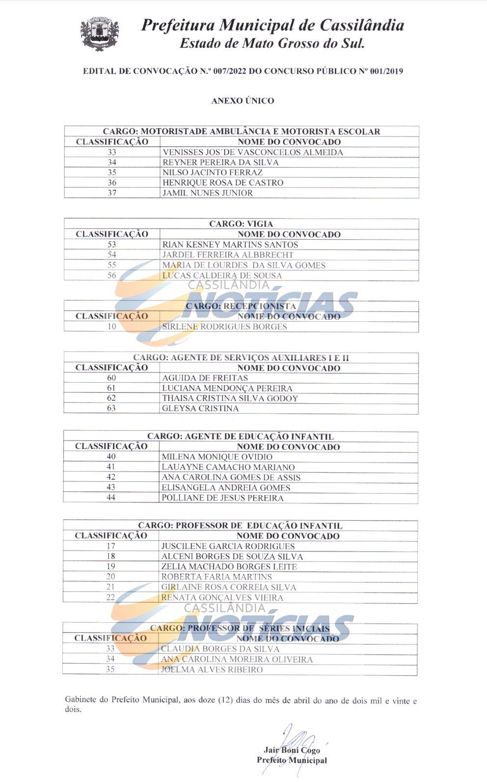 Cassil&acirc;ndia: Prefeitura convoca 28 aprovados no concurso p&uacute;blico para posse; confira