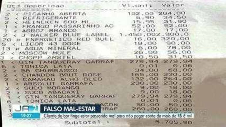 Cliente é preso suspeito de fingir mal-estar para não pagar conta de mais de R$ 6 mil em bar de Goiânia 