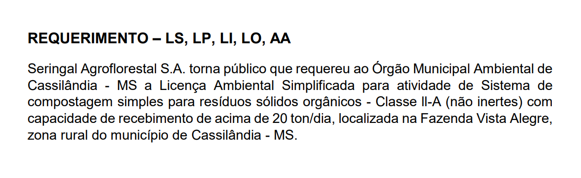 Licenciamento Ambiental: Seringal Agroflorestal S.A.