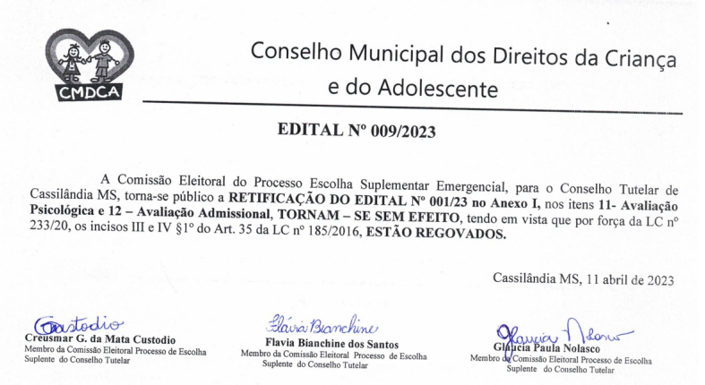 Após Revogar Avaliação Psicológica E Admissional, CMDCA Publica Relação ...