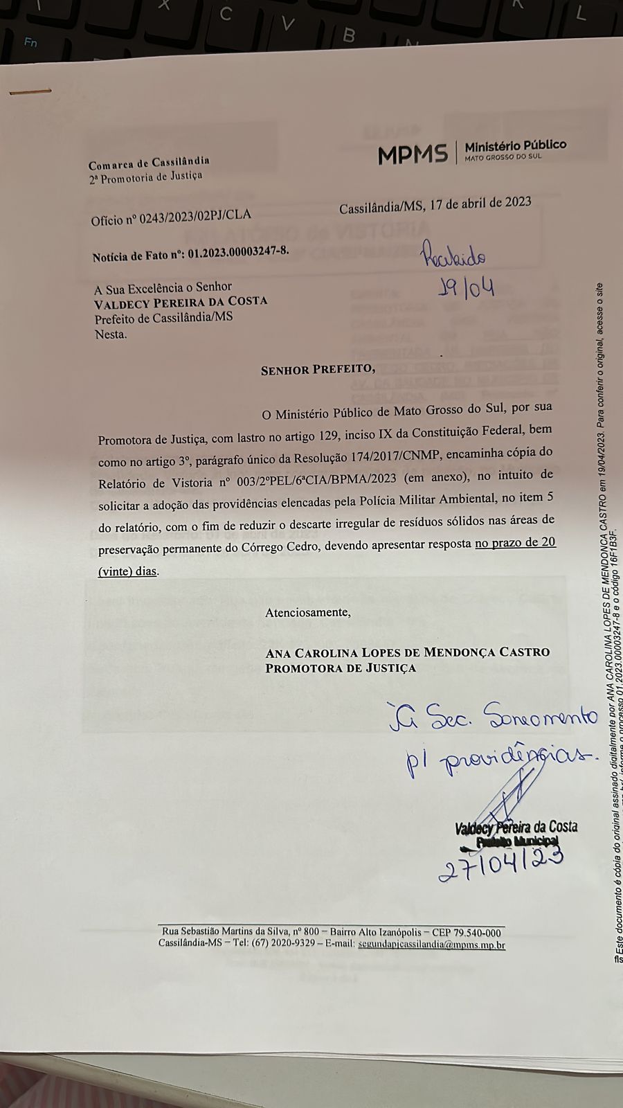 Por ter sido transformado em lixão a Prefeitura de Cassilândia teve que fazer a interdição após fiscalização da PMA