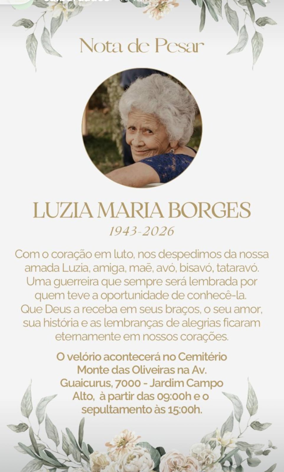 Morre Luzia Maria Borges
