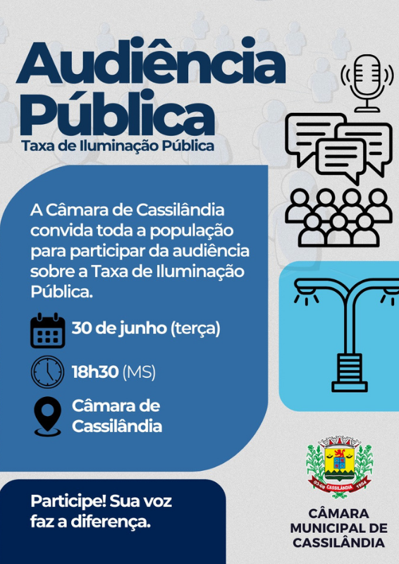 C&acirc;mara de Cassil&acirc;ndia realiza audi&ecirc;ncia p&uacute;blica para discutir taxa de ilumina&ccedil;&atilde;o p&uacute;blica nesta ter&ccedil;a-feira