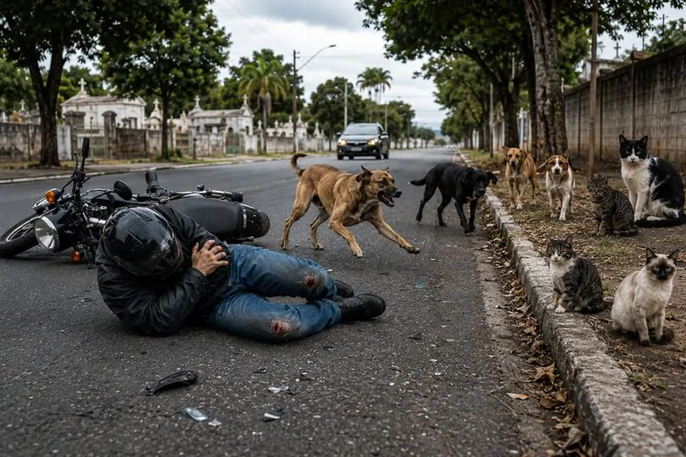 Cachorro solto na Avenida da Saudade provoca acidente grave com motociclista